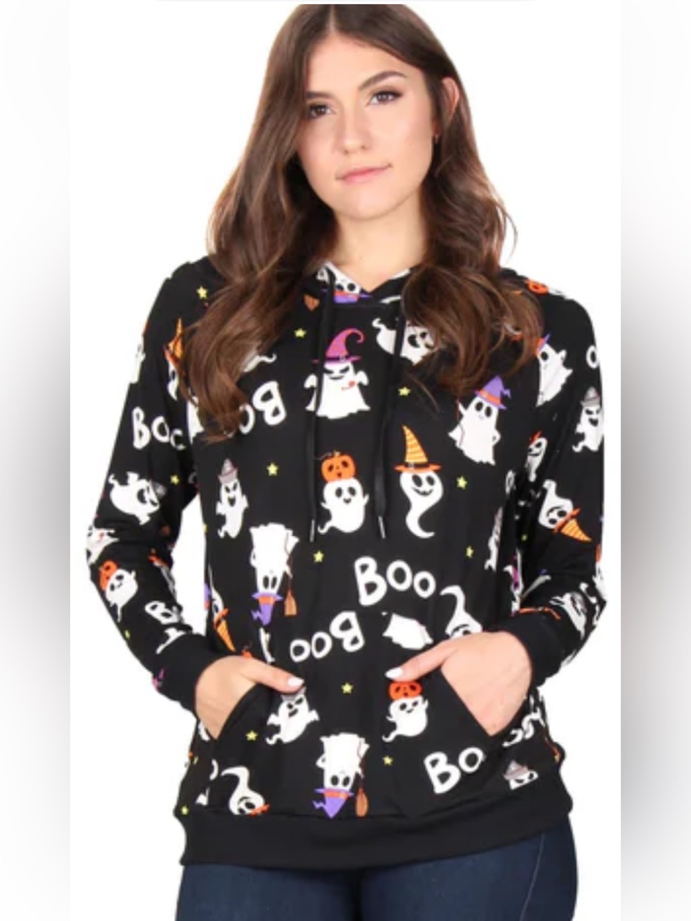 Lildy Halloween Black Super Soft Hoodie with Ghosts Size L-XL